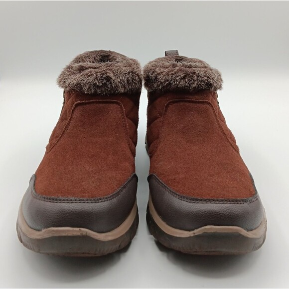 Skechers Boots Wn 9 Easy Going Girl Crush Brown Suede Ankle Faux Fur Bootie - Picture 9 of 12